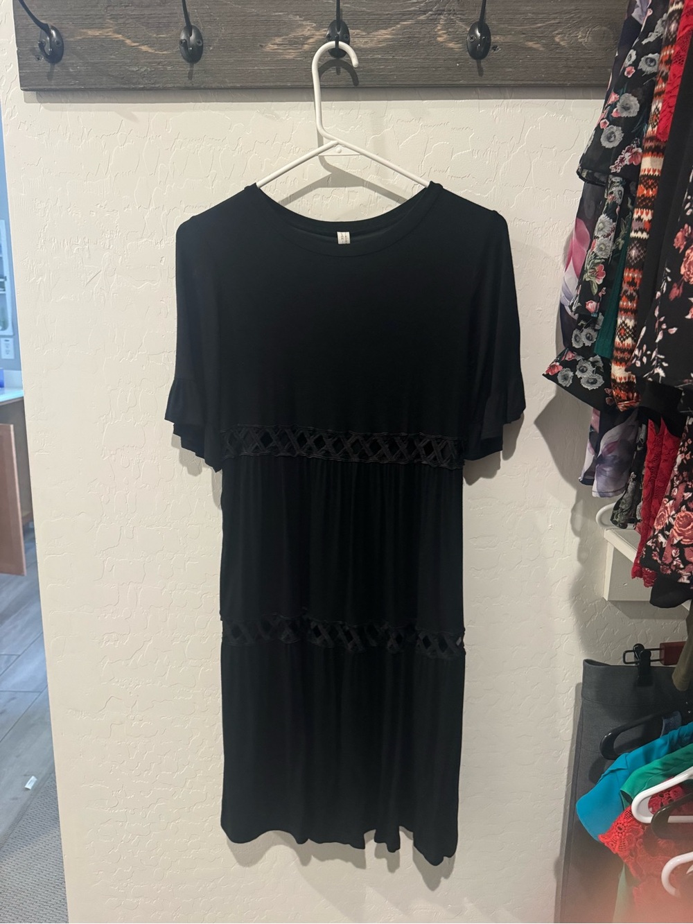 Flamingo Urban Black Crochet-Panel Midi Dress